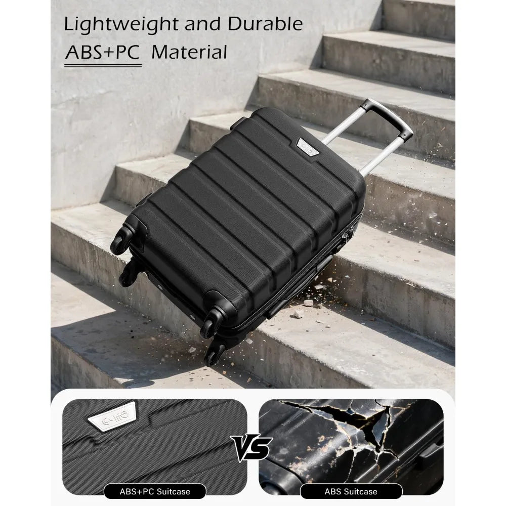 Coolife 3-Piece Hardshell Spinner Luggage Set with TSA Lock - Black (20, 24, 28)