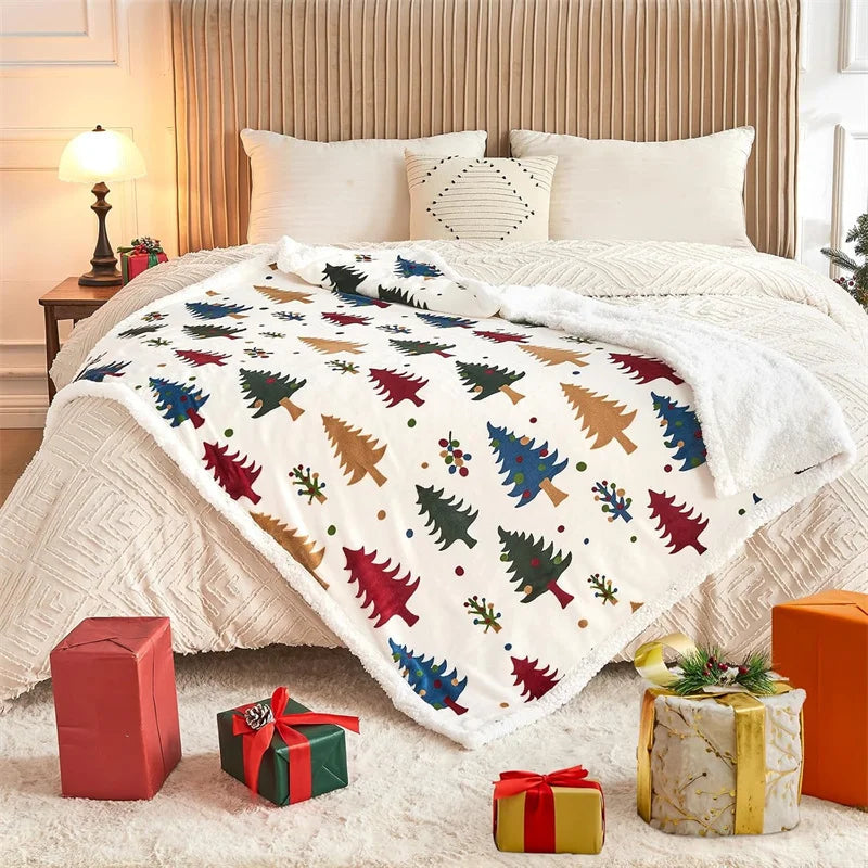 Christmas Sherpa Fleece Throw Blanket - Holiday Plush Blanket for Couch, Sofa & Bed, Festive Gift for Women