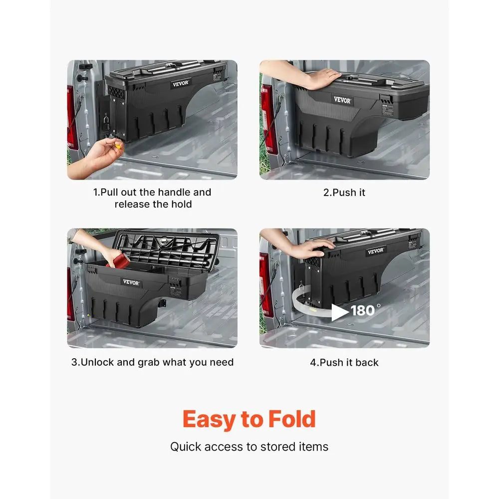 Bed Storage Box, Lockable Swing Case with Password Padlock, 6.6 Gal/25 L ABS Wheel Well Tool Box, Waterproof and Durable, Compat