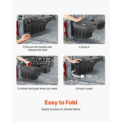 Bed Storage Box, Lockable Swing Case with Password Padlock, 6.6 Gal/25 L ABS Wheel Well Tool Box, Waterproof and Durable, Compat