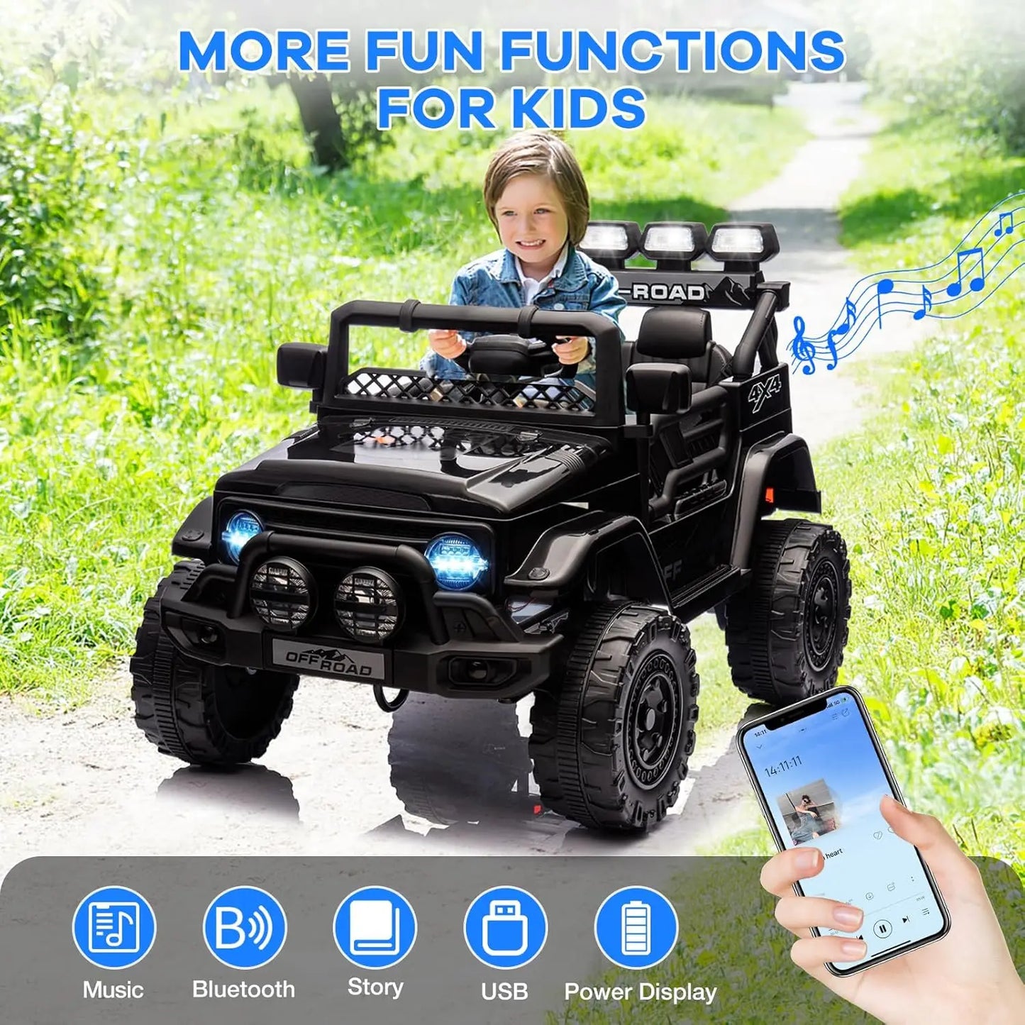 12V Kids Ride on Truck with Parent Remote Control, Electric Ride on Toy Car for Ages 3–8, 5 MPH Safe Speed,Music & Stories