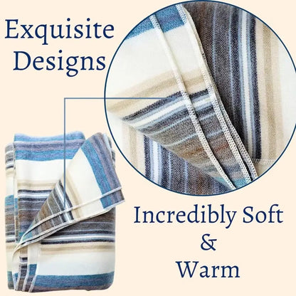 Alpaca Wool Throw Blanket | Super Soft, Lightweight, Breathable and Hypoallergenic | Non-Itchy or Scratchy (Blue White Varicolor
