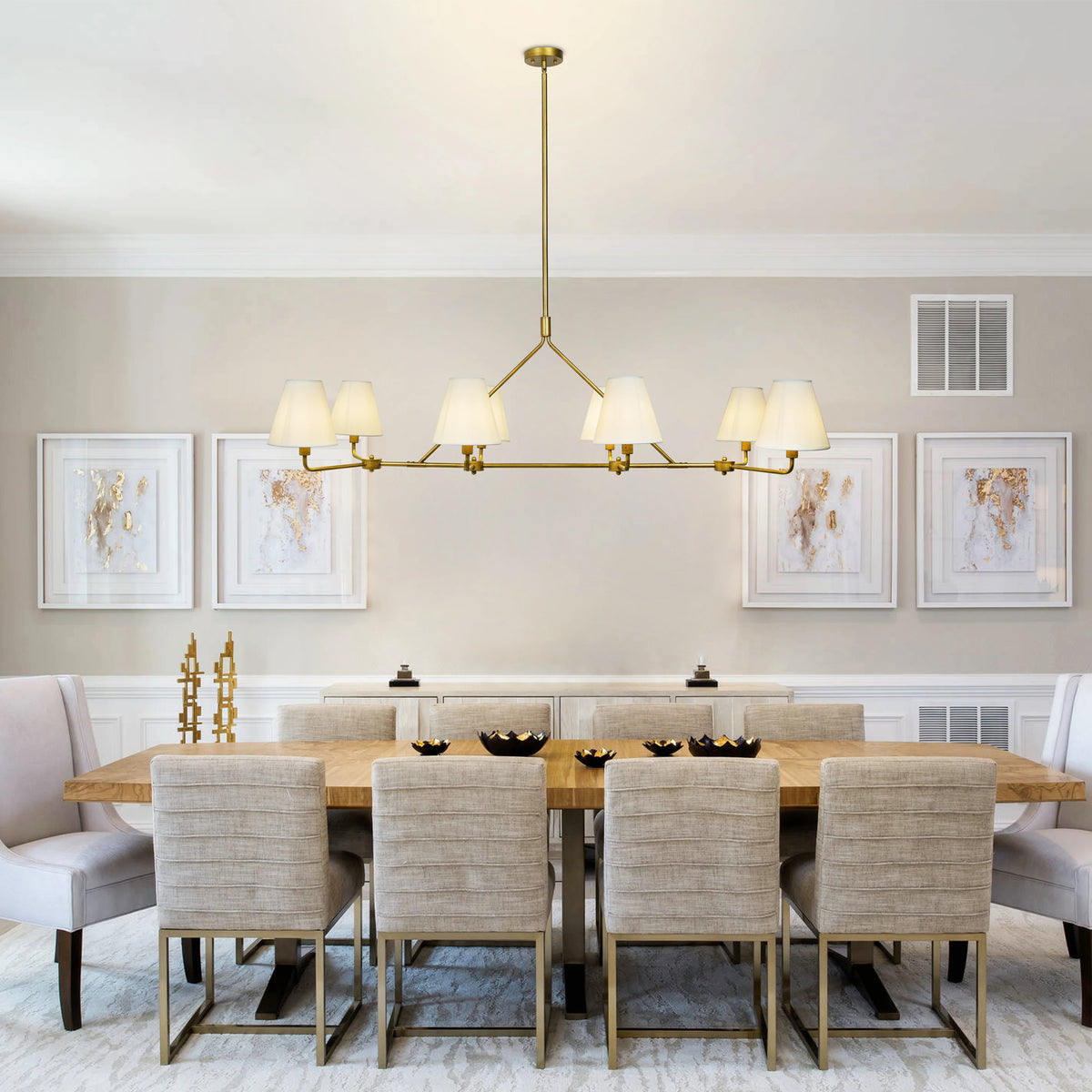 Gold Light Fixture Dining Room Chandelier with Shades Lighting Over Kitchen Table Modern Farmhouse Chandelier 8-Light