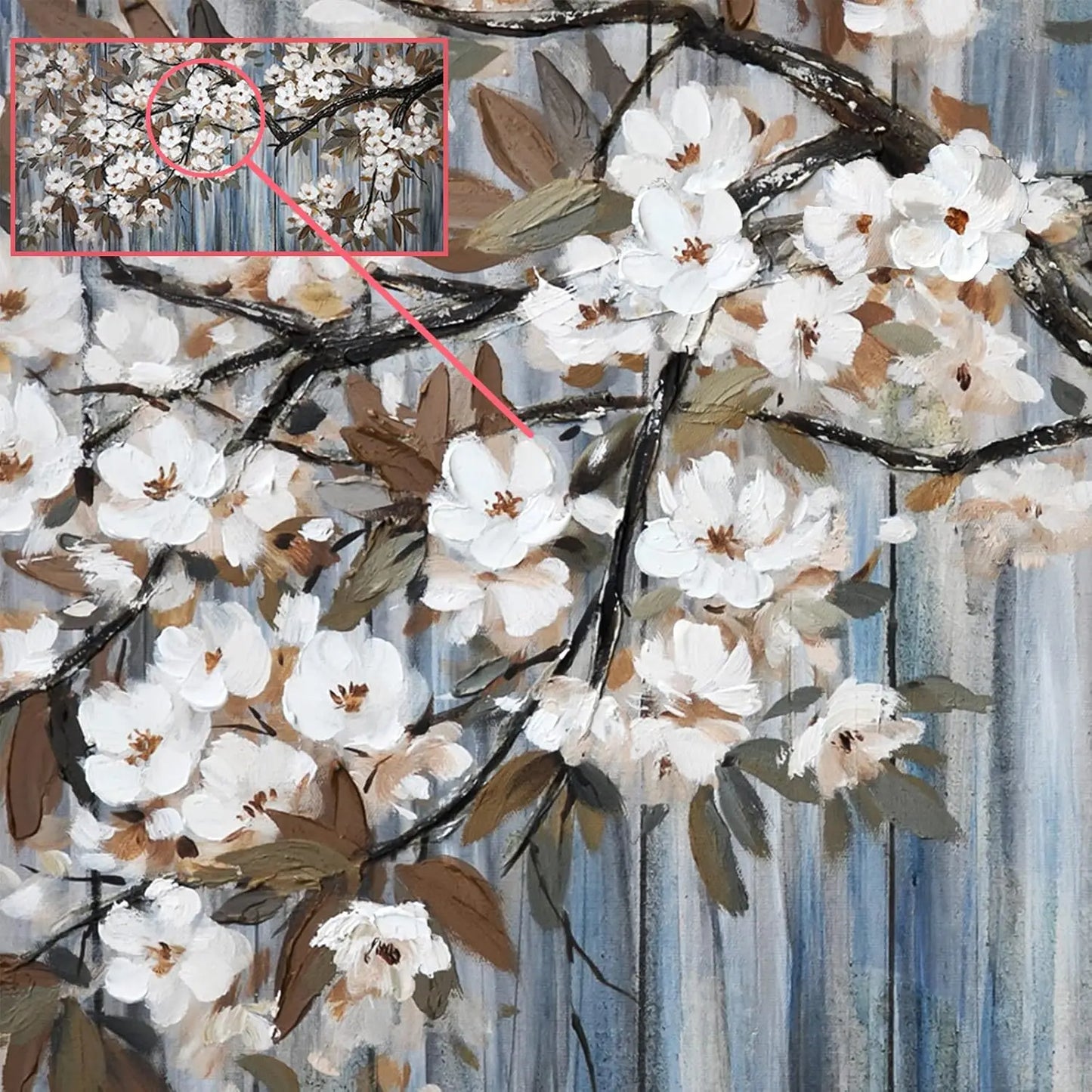 Abstract White Flower Tree Gray Driftwood Canvas Art 24x48 Inch Modern Framed Wall Decor Ready to Hang
