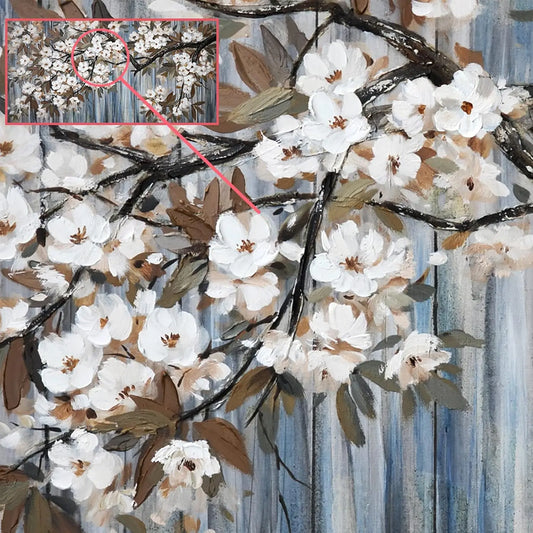 Abstract White Flower Tree Gray Driftwood Canvas Art 24x48 Inch Modern Framed Wall Decor Ready to Hang