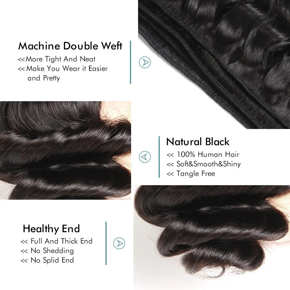 28 30Inch Loose Wave Human Hair Bundles Brazilian Human Hair 3/4Pcs Bundles Deal Loose Weave Hair Extensions Woman Natural Color