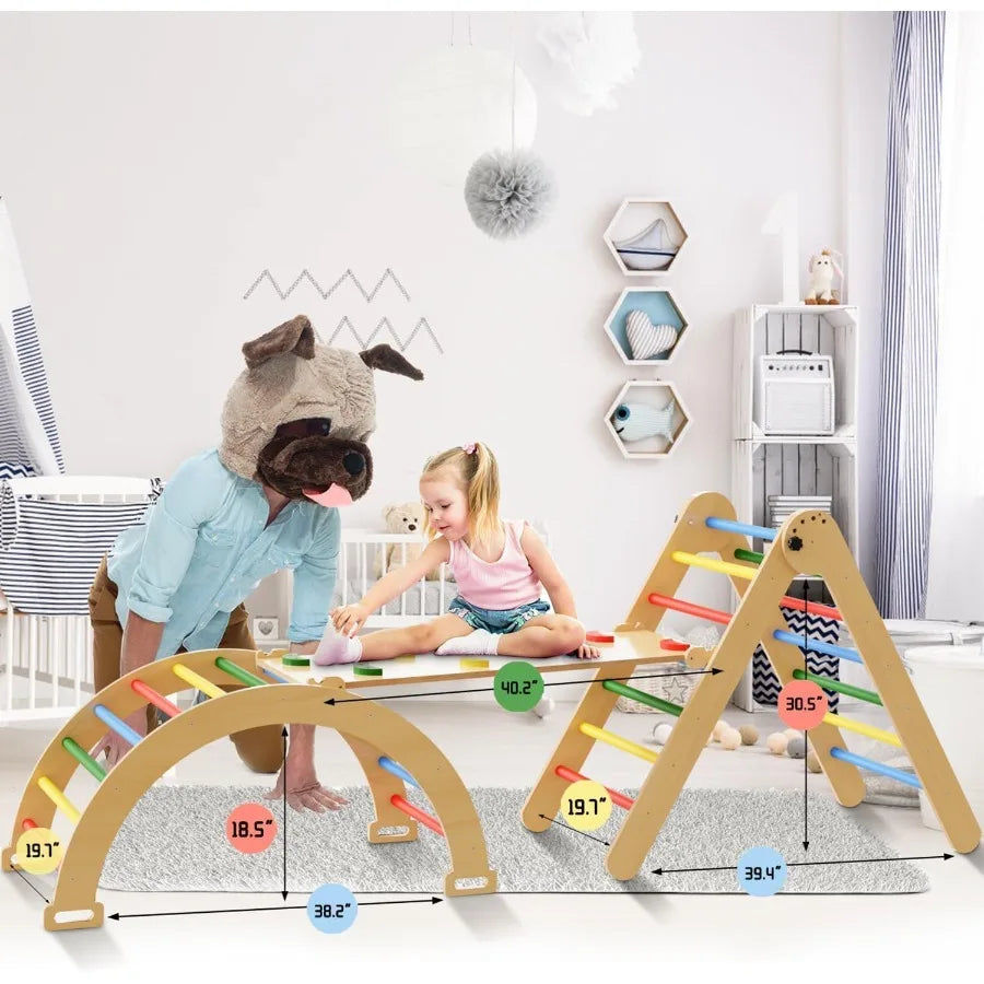 Pikler Triangle Set 5in1 Foldable Montessori Climbing Toys Wooden Baby Climber with Arch Ramp and Ladder Indoor Jungle Gym for