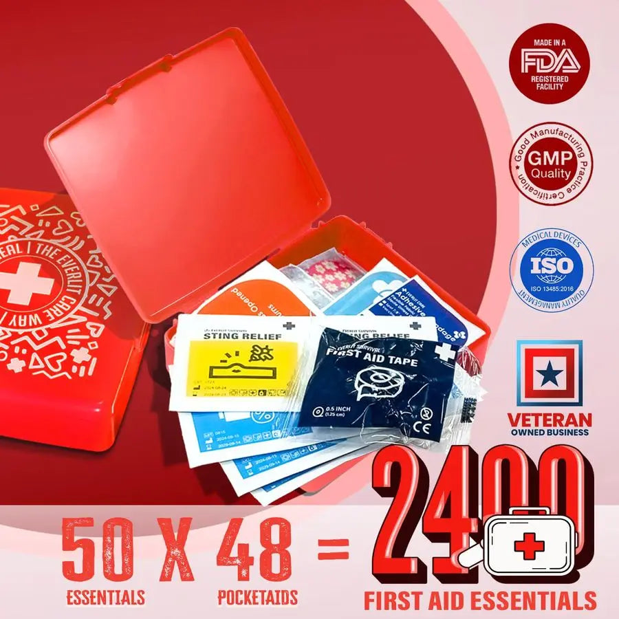 PocketAid Mini First Aid Kit Compact, Portable HardShell Cases of 50 Items Cuts, Scrapes, Wound Care Essentials for Travel, Outd