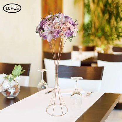 Set of 10 Gold Trumpet Vases,31.5 inches,Stackable Metal Flower Stands,DIY Floral Arrangements,Wedding Party&Dinner Decorations