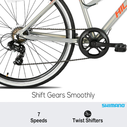 Hiland men's and women's hybrid bikes, Aluminum frame, 700C wheels, city commuter bike, Shimano drivetrain, 7-speed road bike