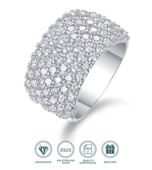 1pc Full Paved Moissanite Ring 925 Sterling Silver 18K Gold Plated Statement Jewelry for Women Gift Comes with GRA Certificate