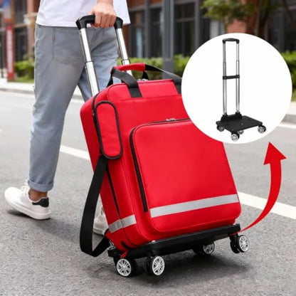 Rolling Medical Bag with Wheels - Large Empty First Aid Kit on Detachable Trolley Portable Nurse Doctor Bag with Removable Divi