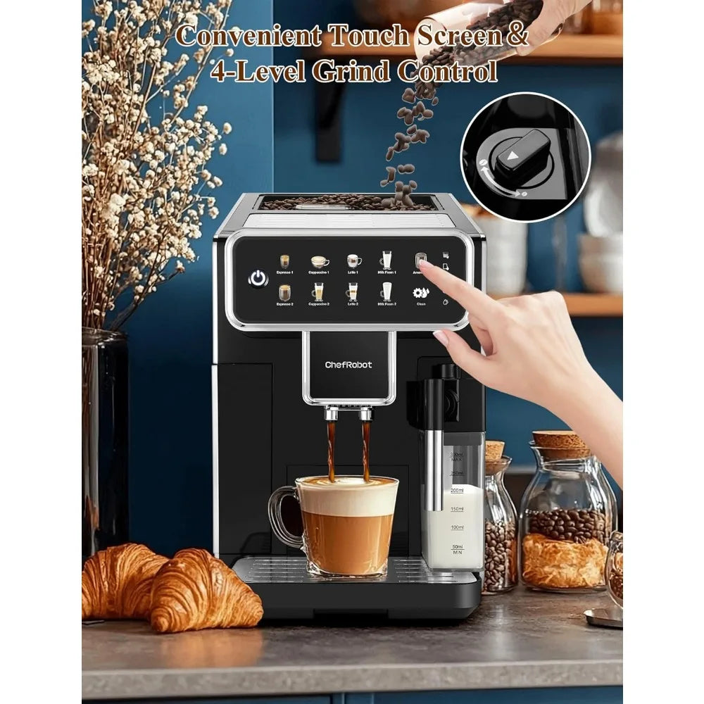 Fully Automatic Espresso Machine 12 Cup Coffee Maker One-Touch Cappuccino/Latte/Americano/Espresso with Self-Cleaning & Adjustab