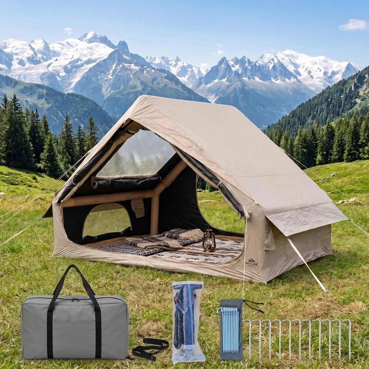 6.3㎡ Inflatable Camping Tent Full Set Outdoor Sunscreen Thicken Oxford Cloth Rainproof Field Overnight Camp Marquee by IHOMEINF