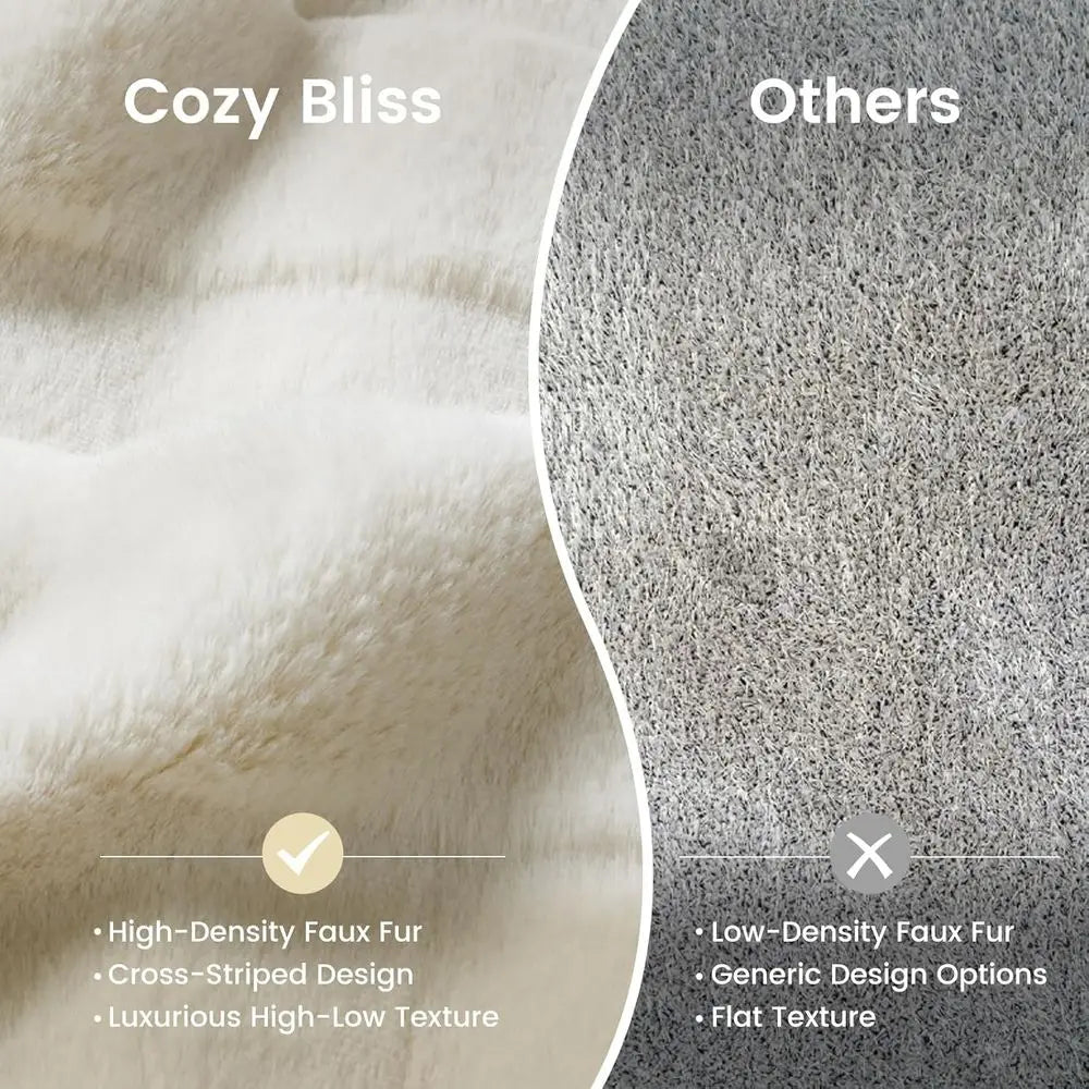 Faux Fur Blanket Queen Size for Bed, Soft Striped Plush Blanket, Thick Throw for Bedroom Couch Gift, 90x90 Inches Cream White