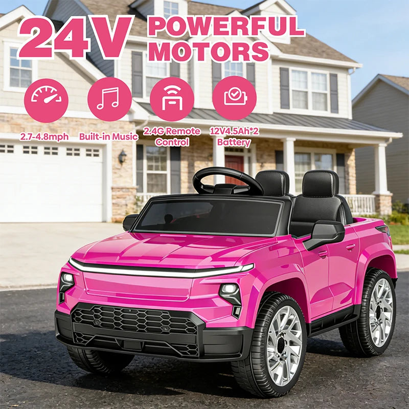 24V Ride-On Car for Kids, Electric Truck with Parent Remote Control,Soft Start, 3 Speeds, Music Player & Seat Belts
