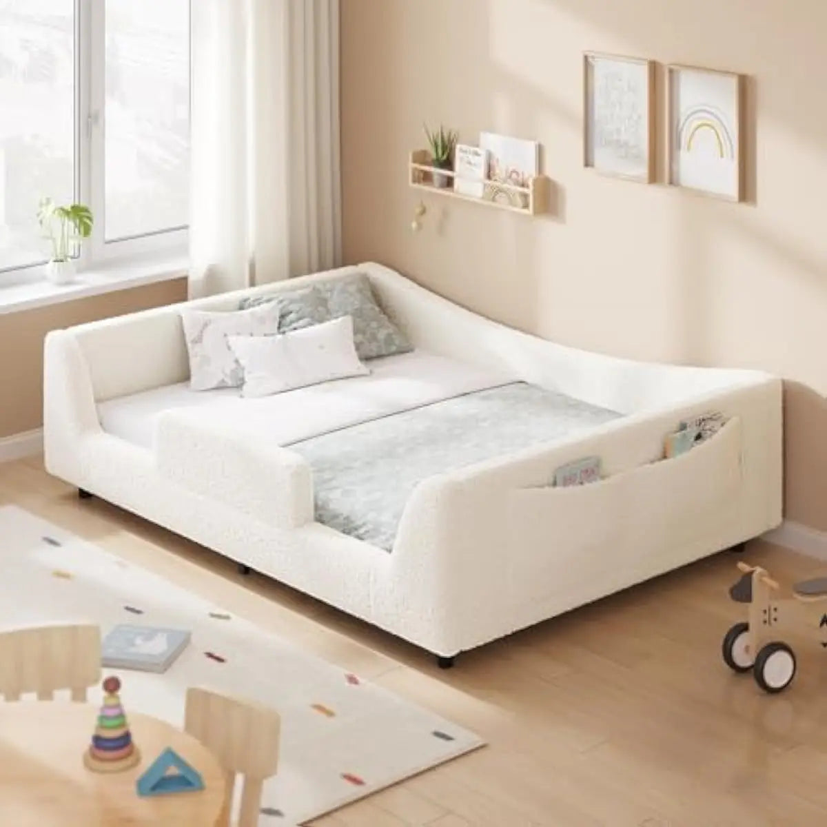 Full Size Low Profile Bed Frame With Removable Rails And Slats For Montessori Style Sleep Space Convertible To Daybed Or Sofa Be