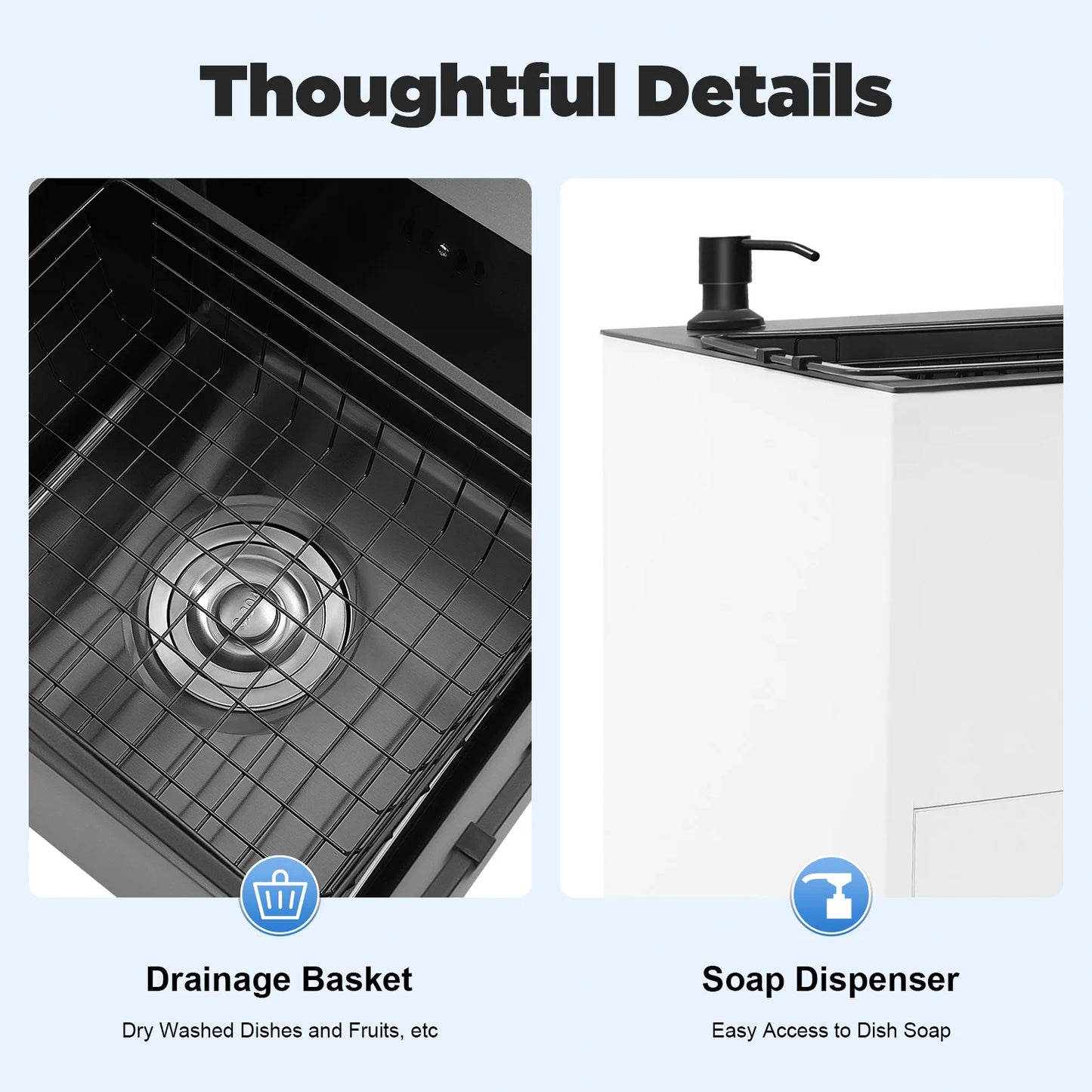 Pull Out Faucet Kitchen Sink, 30" Freestanding Stainless Steel Double Basin with Cabinet, Soap Dispenser & Drain Basket, for Ho