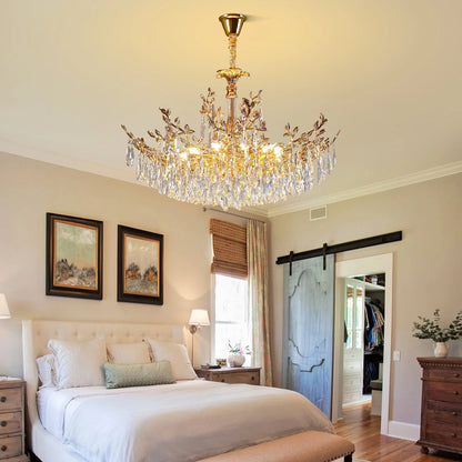Modern Crystal LED Ceiling Chandelier for Living Room Luxury Dining Room Bedroom Pendant Lamp Gold Round Indoor Light Fixture