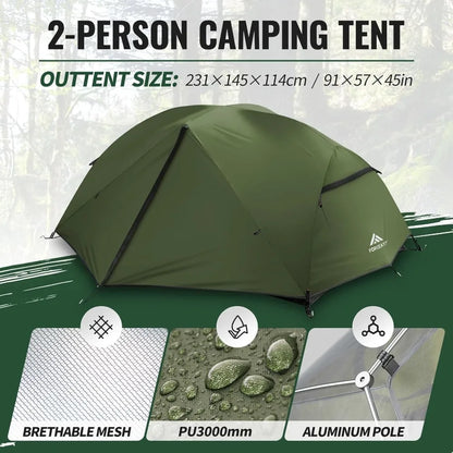Tent for 2 Person is Waterproof and Windproof ,Lightweight Aluminum Pole Backpacking Tent Can be Set Up Quickly,Great for Hiking