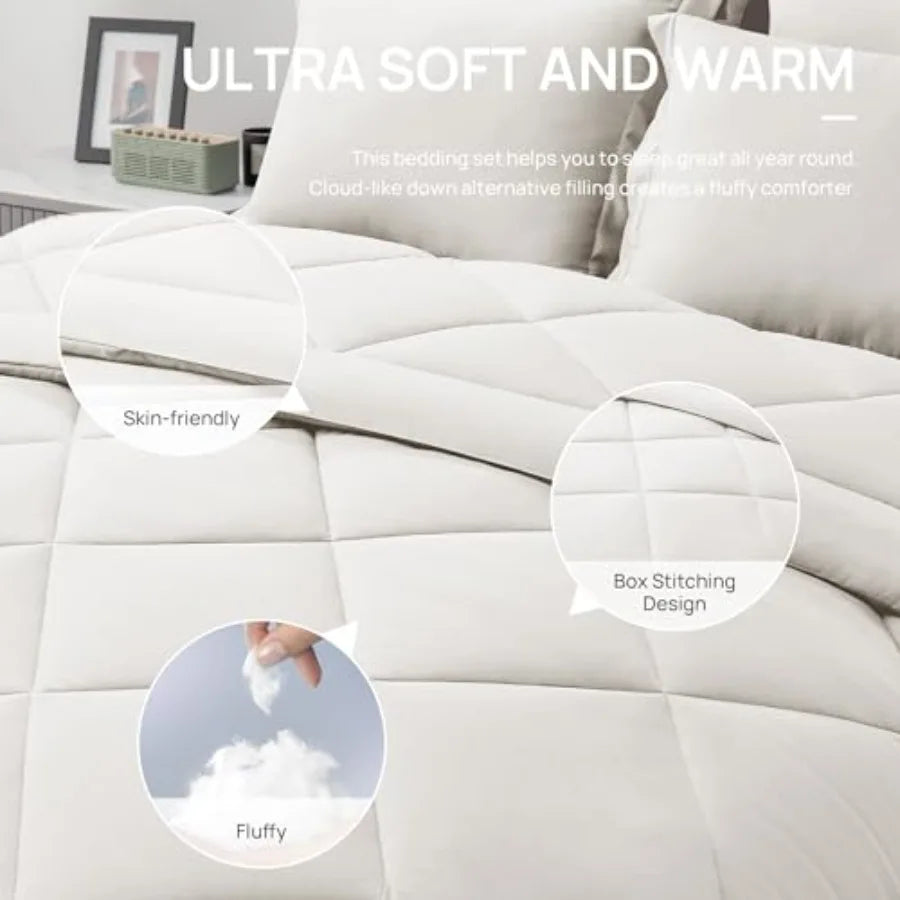 California King Bed in a Bag Off White 7-Piece All Season Comforter Set with 1 Comforter 1 Flat Sheet 1 Fitted Sheet 2 Pillowca