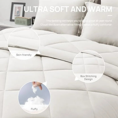 California King Bed in a Bag Off White 7-Piece All Season Comforter Set with 1 Comforter 1 Flat Sheet 1 Fitted Sheet 2 Pillowca