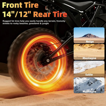 Electric Dirt Bike for Teens and Adults, 3000W Electric Motorcycle, 14/12 in Wide Tires, 38 Mph Speed, Equipped with 48V 23AH