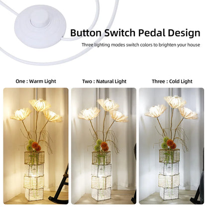 LUVODI Dimmable Floor Lamp with Shelves Modern Standing Lamp with Shade Creative Design LED Rattan Light Tree Lantern