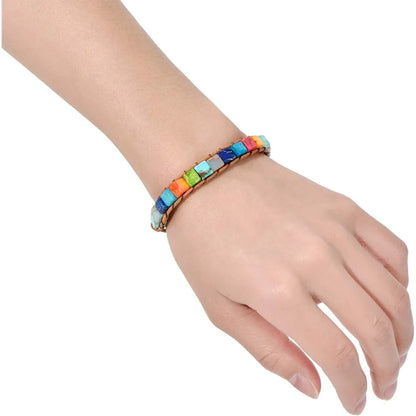 7 Chakra Leather Wrap Bracelet for Women Men with Natural Stone Beads Boho Unisex Jewelry Gift