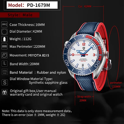 New PAGANI DESIGN Diving Series Luxury 8215 Mechanical Automatic Watch Sapphire Glass 40MM Sports Leather Watches for Men reloj