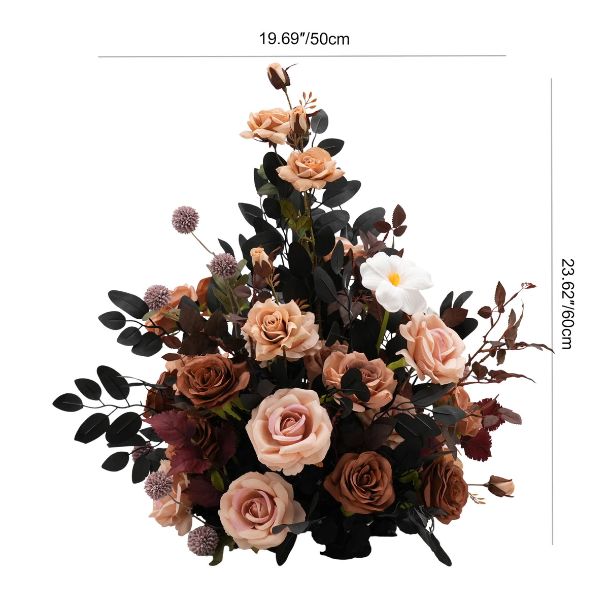 Angela Flower 2Pcs 50cm Artificial Dark Brown Rose Eucalyptus Table Centerpiece Floral Arrangement Wedding Backdrop Decor A9229