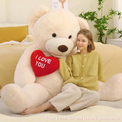 6ft Red Heart Giant Teddy Bear Stuffed Animal with Embroidered I Love You for Girlfriend Christmas Birthday Gift White Huge Val