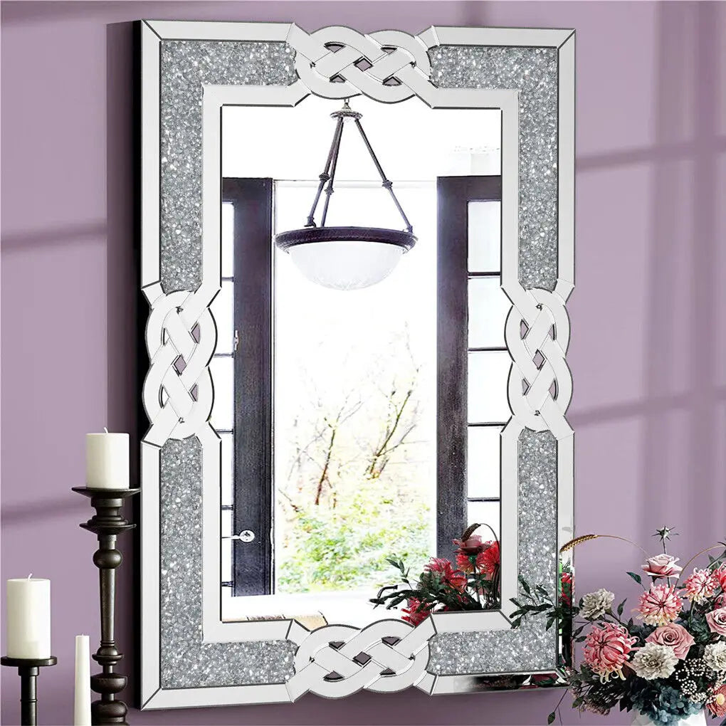 LUVODI Wall Decorative Mirror Silver Crystal Crush Glass Mirror for Living Room/Bed/Dining Room/Bath Room Decor