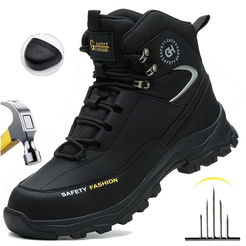 Mens Safety Shoes With Steel Toe Waterproof Boots Puncture Proof Anti-smash Mens Outdoor Work Sneakers Construction Work Shoes