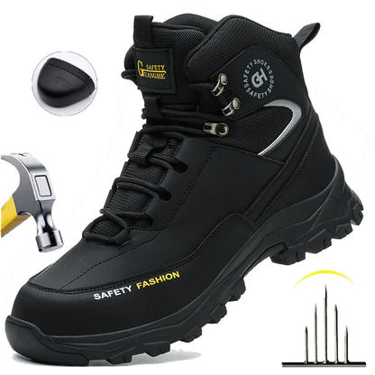 Mens Safety Shoes With Steel Toe Waterproof Boots Puncture Proof Anti-smash Mens Outdoor Work Sneakers Construction Work Shoes