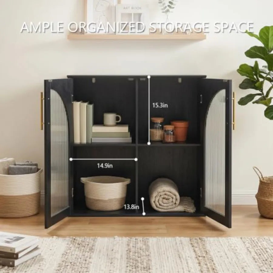 31.5 Glass Door Buffet Cabinet with Storage, Modern Double Arched Sideboard Cabinet for Living Room Dining Room Entryway, Coffe