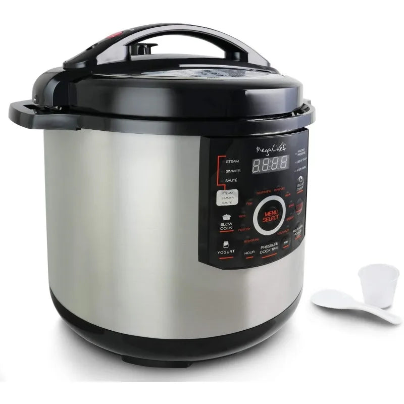 MegaChef 12 Quart Digital Pressure Cooker with 15 Preset Options and Glass Lid, Silver