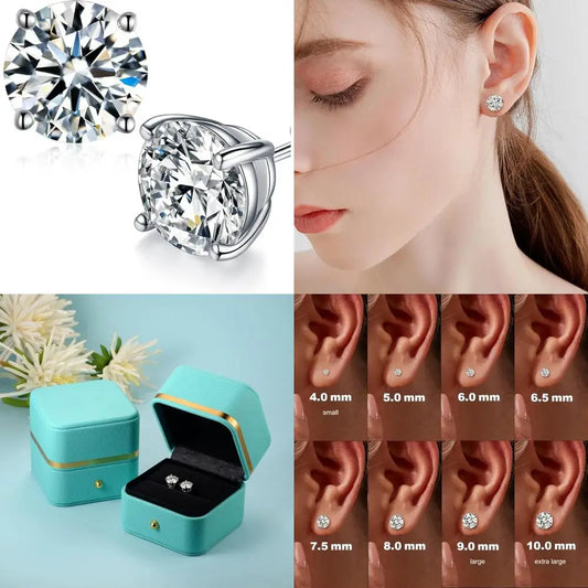 Lab Created Moissanite Round Stud Earrings D Color VVS1 Clarity 18K White Gold Plated Sterling Silver Long-lasting Elegance
