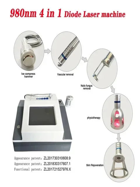 980nm Diode Laser Machine 6 in 1 Used For Vessel Removal Couperose Spider Veins Fungal Nails Local Fat Dissolution Physiotherapy