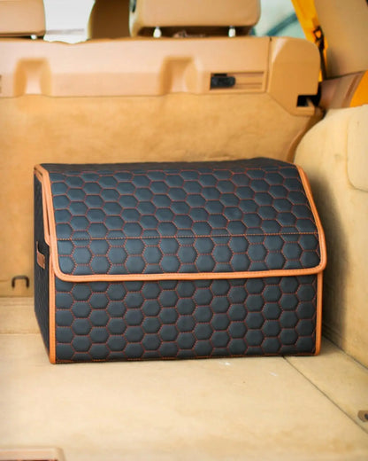 Foldable Car Trunk Organizer with Magnetic Lid, 17.7" Storage Tote for Groceries and Travel Gear in Black-Brown
