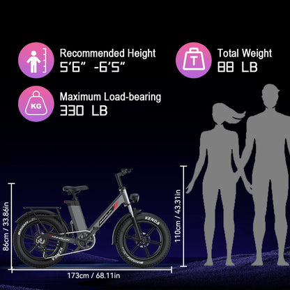 6MSKS C6 Electric Bicycle 1000W Motor 48V17.5AH Lithium Battery Electric Bike Range of 50miles 20*4 Inch Fat Tire Snow E-bike