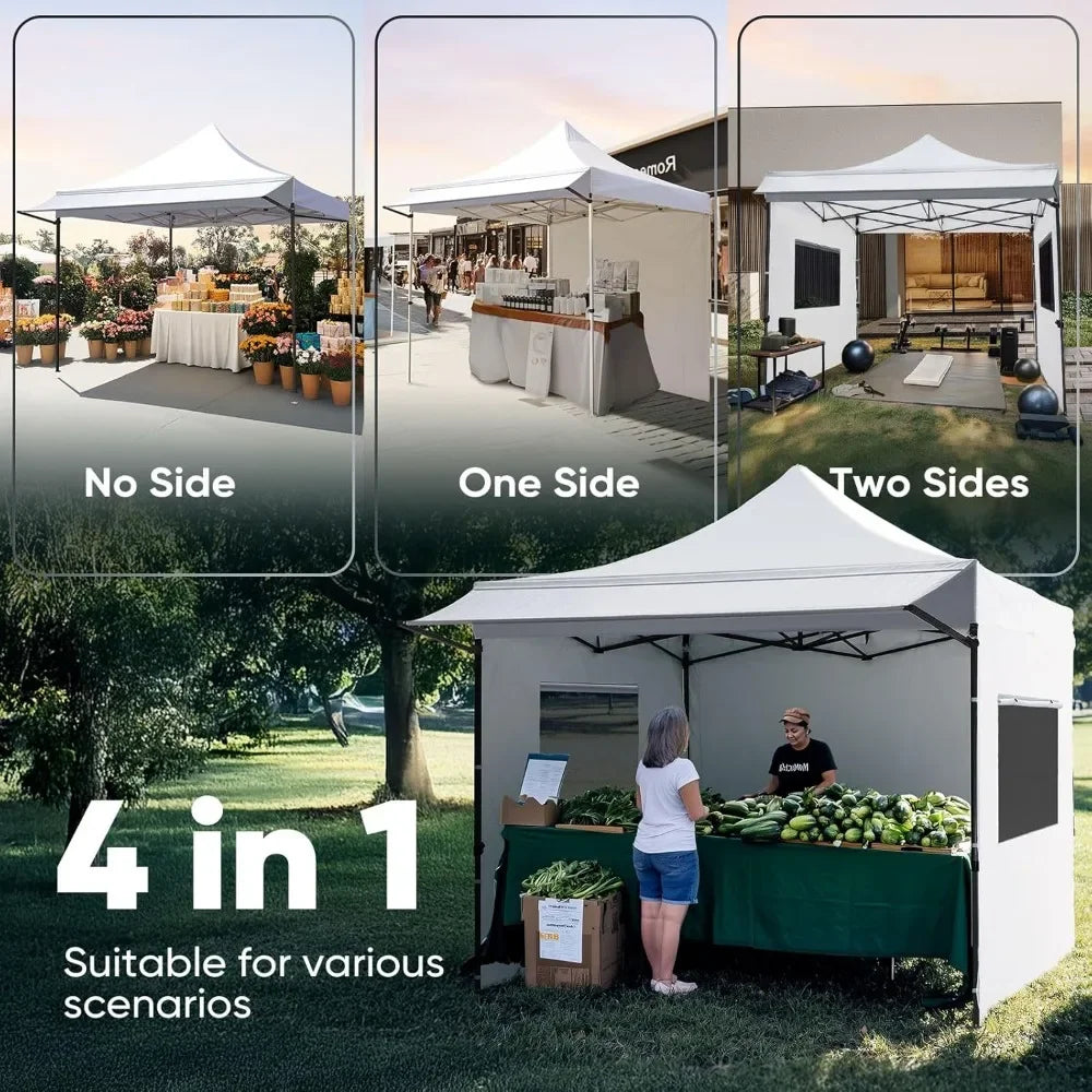 10'x10' Heavy Duty Pop up Canopy Tent with Sidewalls, Commercial Grade Instant Shelter with Wheeled Bag for Outdoor, Parties