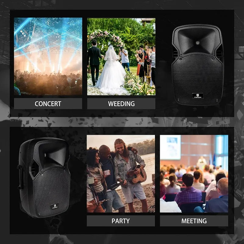 Party 12 12-Inch 1000 Watts 2-Way Powered PA Speaker System Combo Set with Bluetooth/USB Drive Read Function/SD Card Rea