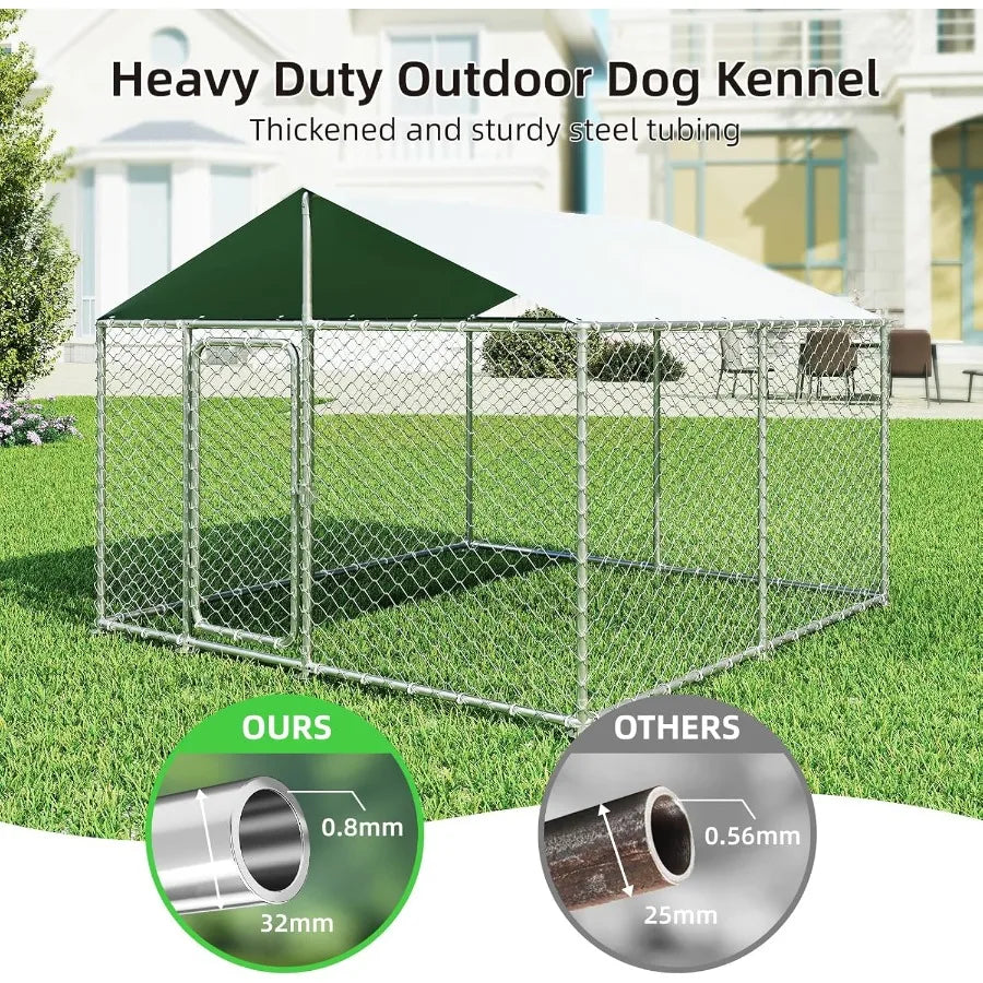 7.8 x 7.8ft Heavy Duty Outdoor Dog Kennel with Roof in Galvanized Steel for Large Breed Dogs - Durable and Secure Outdoor Housi