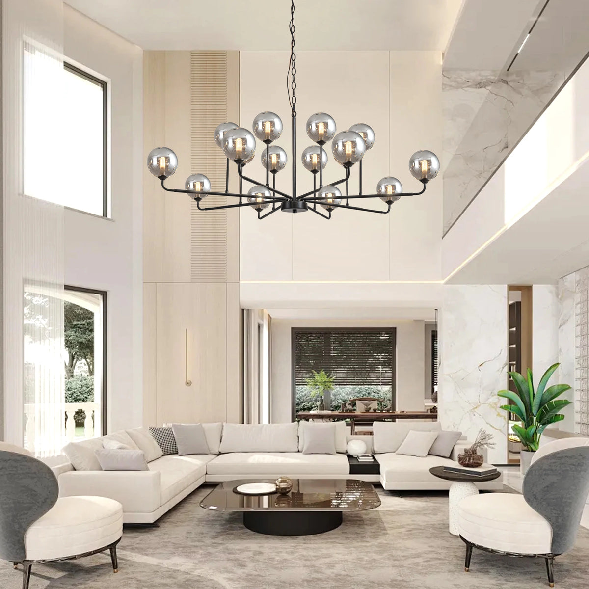 Bubble Glass Chandelier 12/16-Light Chandelier Height Adjustable Dimmable Sputnik Chandeliers for Dining Room Foyer
