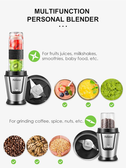 Personal Blender, 500W Electric Shake Bottle with 2x20oz Travel Cups, Portable Shaker for Protein, Smoothies & Coffee (Black)