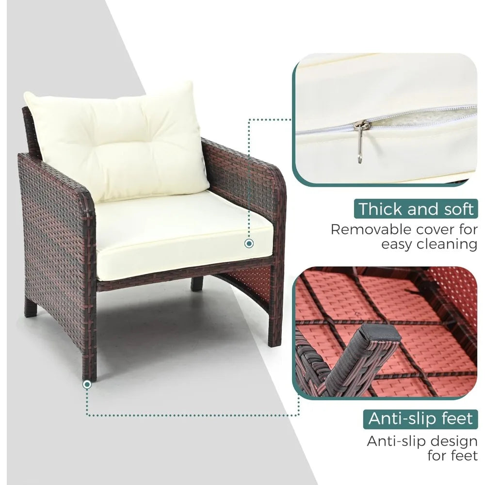 5 Pieces Patio Furniture Set, Rattan Balcony Furniture with Ottomans, PE Wicker Outdoor Patio Chairs Set with Coffee Table for