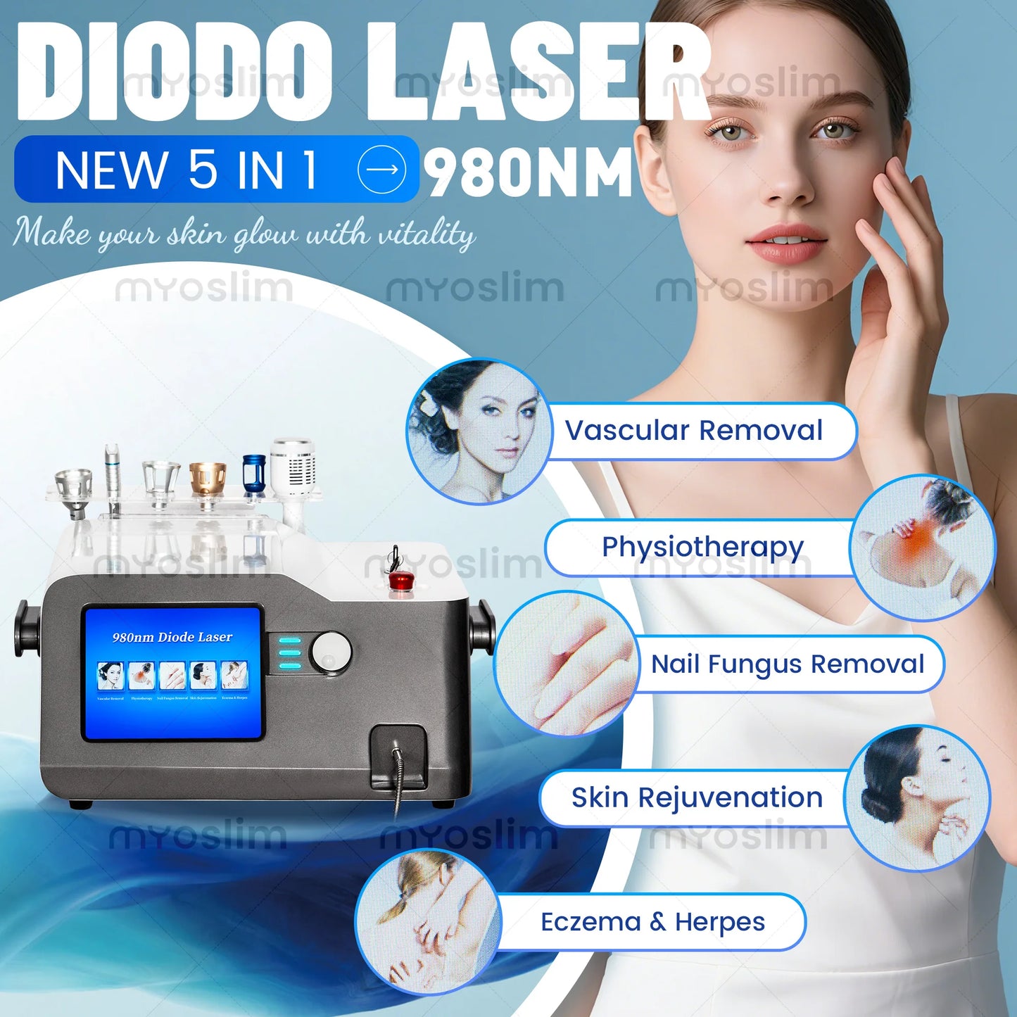 5 In 1 980nm Diode Laser Machine Nail Fungus Treatment Spider Veins Vascular Removal Skin Rejuvenation Beauty Device