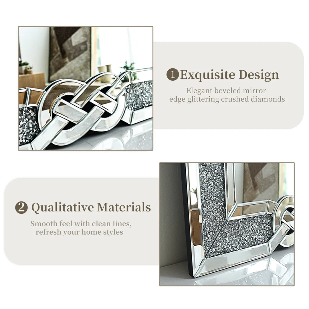 LUVODI Large Full Body Wall Mirror with Crushed Diamond Detailing Artistic Silver Finish for Home Decorative