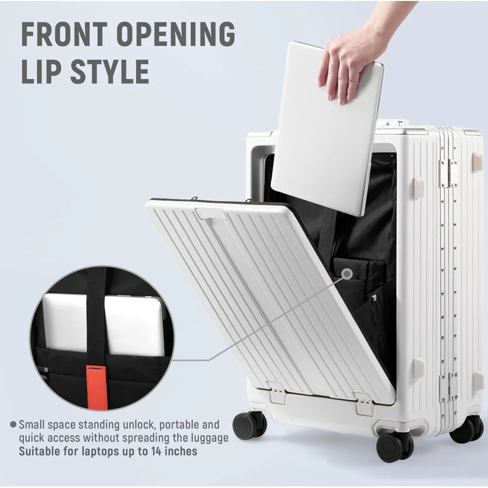 20 Inch Carry On Luggage TSA Approved, Aluminum Frame Zipperless Luggage Carry On with Compartment for Short Trips